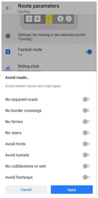 Avoid roads Android