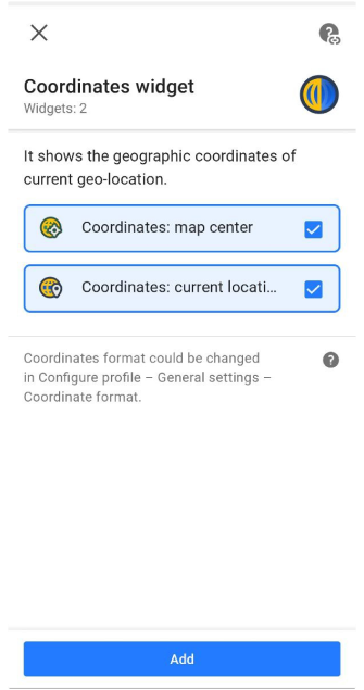 Coordinates widget Android