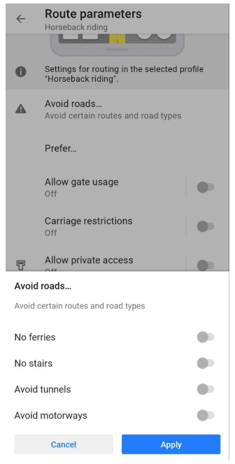 Avoid roads Android