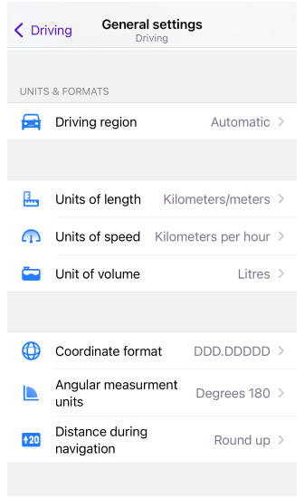 Profiles General Settings Units &amp; formats iOS