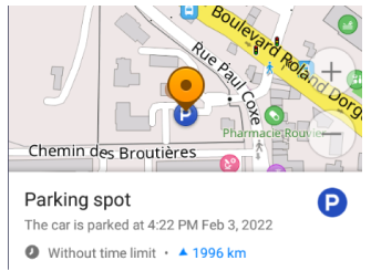 Informations sur le stationnement dans Android