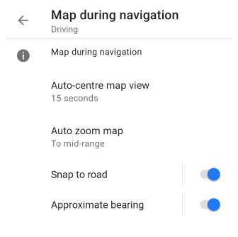 Écran de carte pendant la navigation
