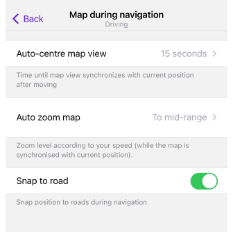 Écran de carte pendant la navigation