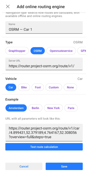 Routage en ligne personnalisé Android