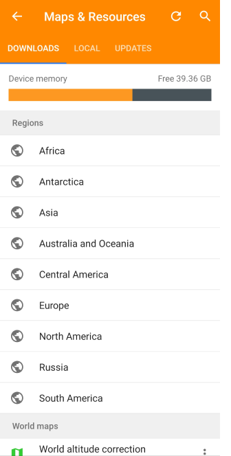 Menu Télécharger la carte général Android