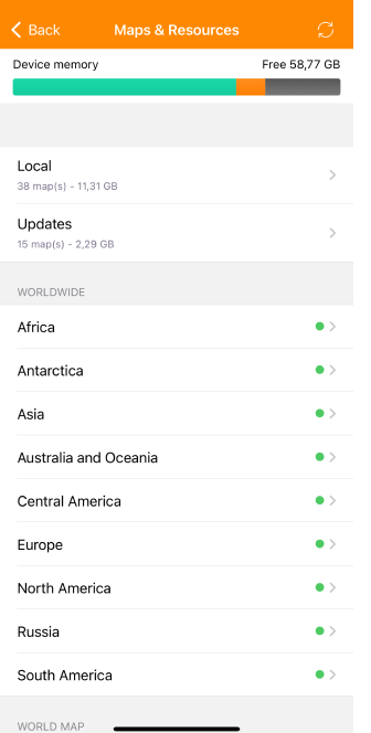 Menu Télécharger la carte général iOS