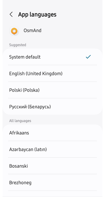 Langue des paramètres généraux Android
