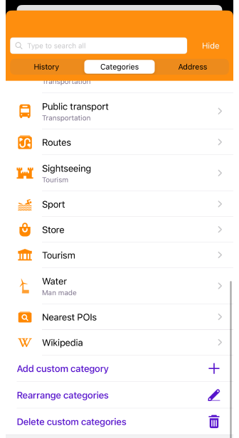 Liste de POI de recherche iOS