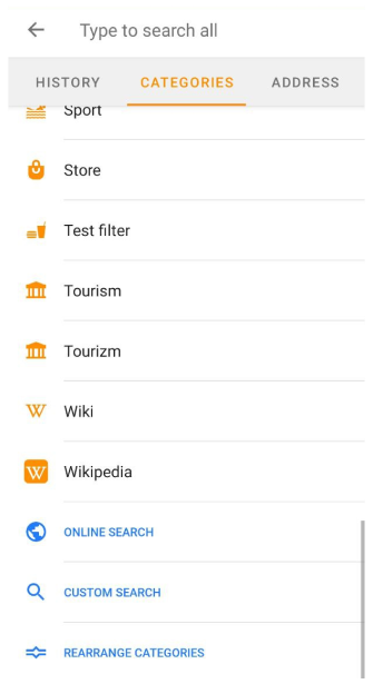 Liste de POI de recherche Android