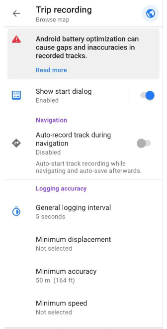 Configuration de l&#39;enregistrement de trajets dans Android