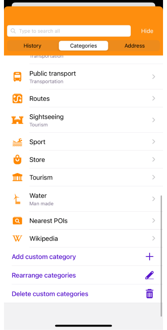 Rechercher des catégories de POI iOS
