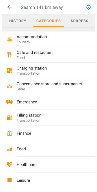 Rechercher des catégories de POI Android