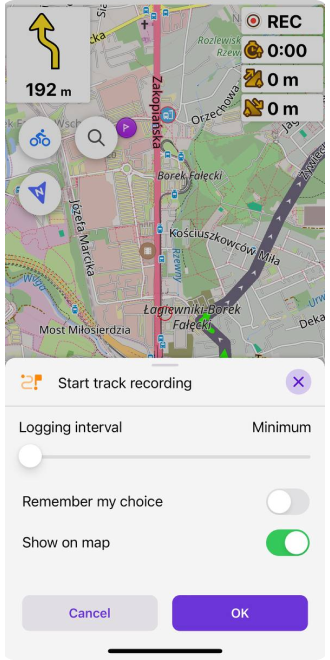 Widget d&#39;enregistrement de trajets