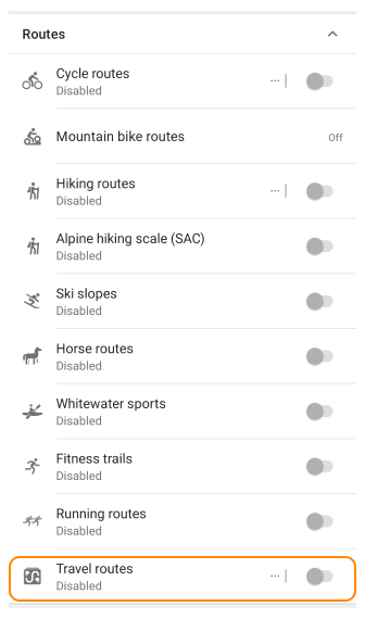 Menu des points des guides de voyage