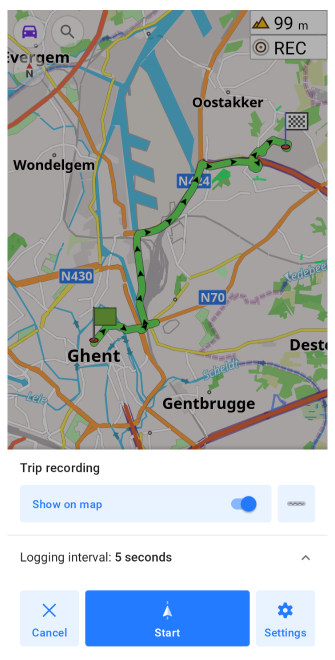 Enregistrement de voyage Android