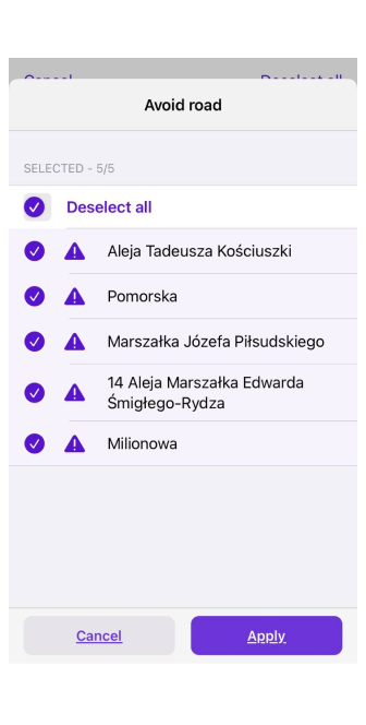 Esporta Evita strade sulla mappa iOS 2