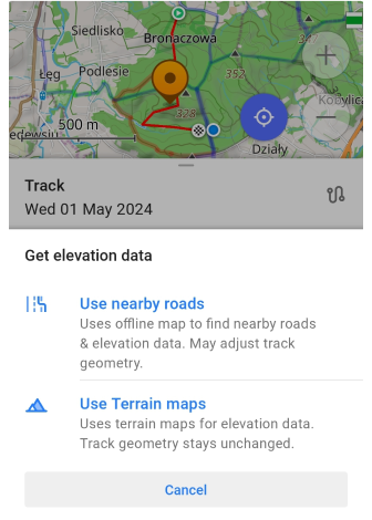 Grafico traccia altitudine Android