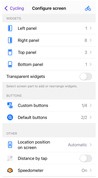 Menu Configura schermata