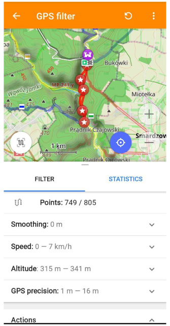 Schermata filtro GPS Android