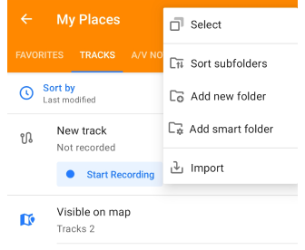 Funzione di ordinamento delle tracce I miei luoghi Android