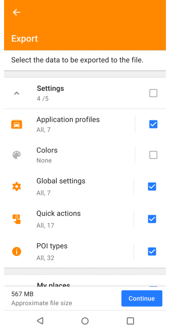 Profili Azioni Esporta Android