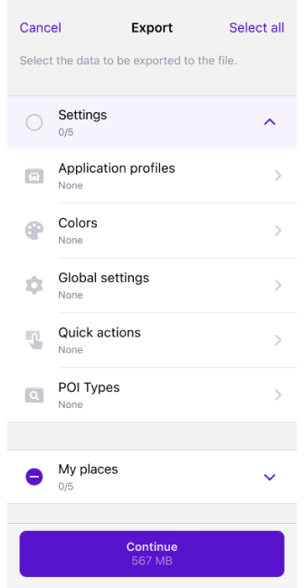 Profili Azioni Esporta iOS