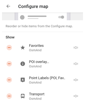 Menu Configura mappa profilo Android