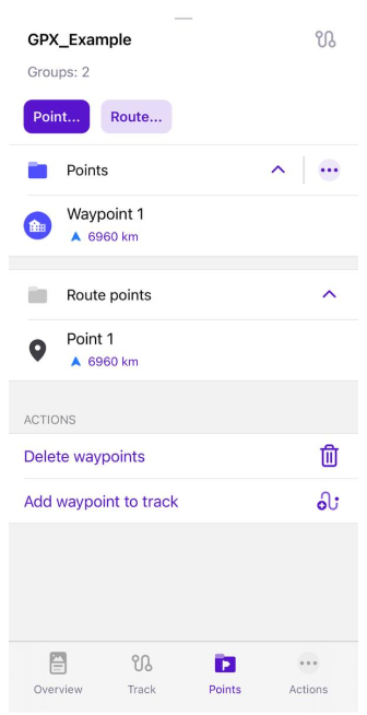 Menu contestuale della traccia Punti iOS
