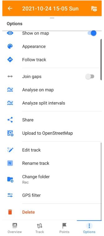 Opzioni del menu della traccia Android