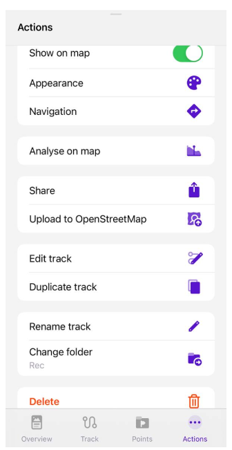 Opzioni del menu della traccia Android