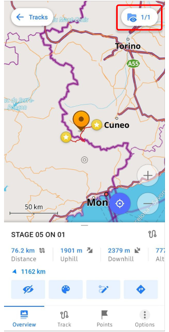 Menu traccia Mappa gruppo Android
