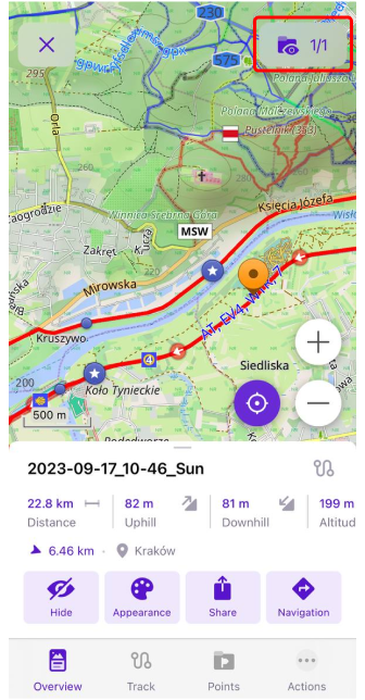 Menu traccia Mappa gruppo iOS