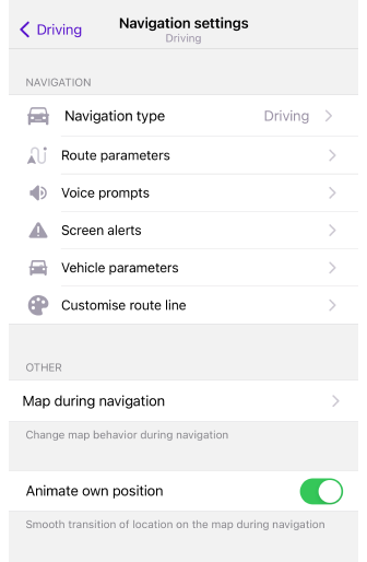 Ustawienia nawigacji iOS