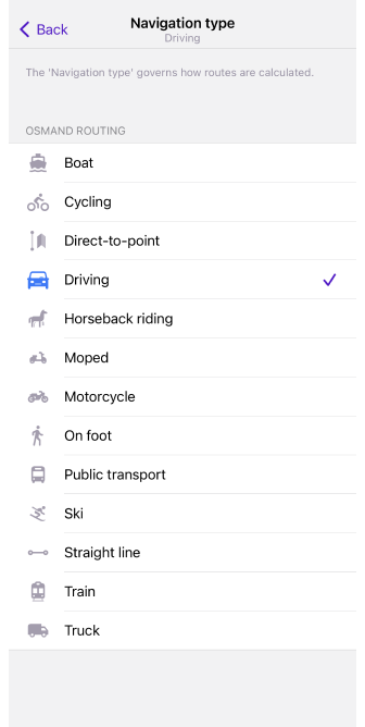 Ustawienia nawigacji iOS