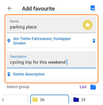Favori ekle açıklaması Android