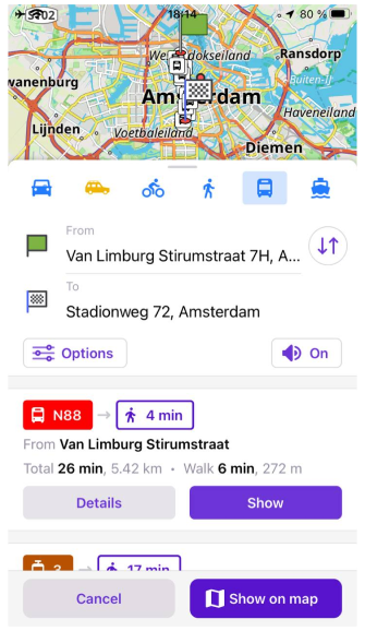 Navigasyon toplu taşıma rotaları iOS