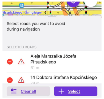 Список доріг для уникнення на мапі iOS