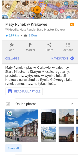 Контекстне меню онлайн-фотографій Android