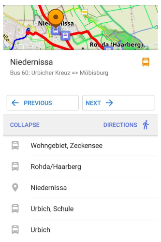Список маршрутів громадського транспорту Android