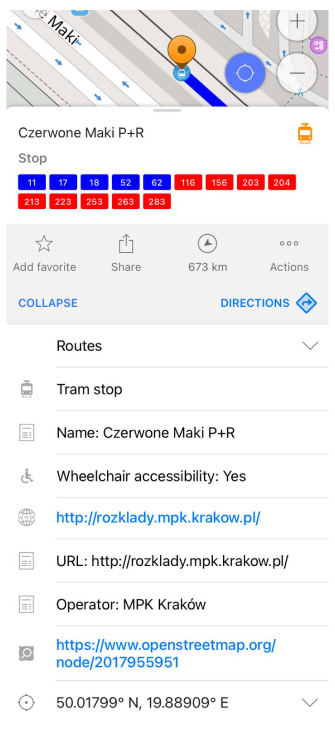 Деталі меню маршрутів громадського транспорту iOS
