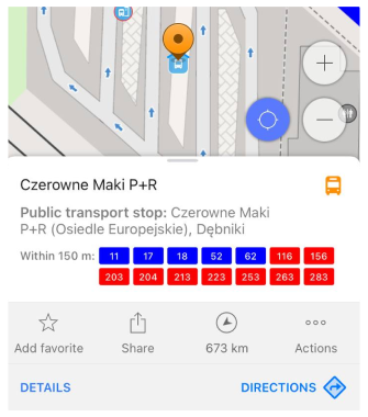Меню маршрутів громадського транспорту iOS