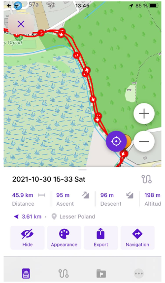 Екран статистики треку iOS