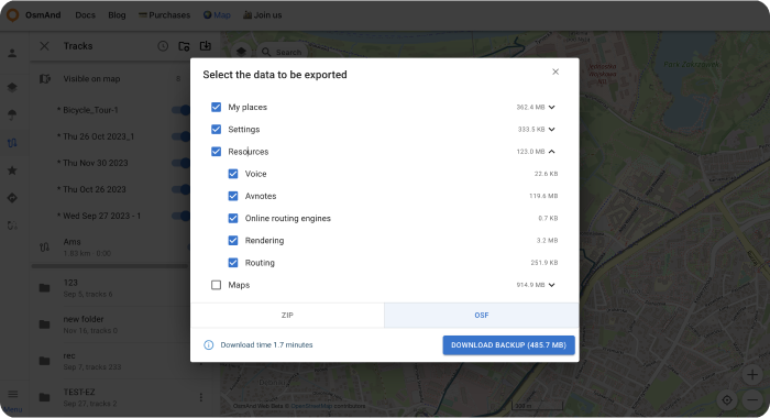 Перегляд файлу резервної копії OsmAnd Web