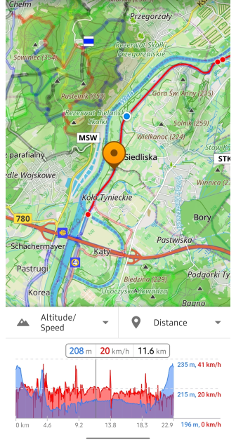 Track menu analyze on the map distance Android