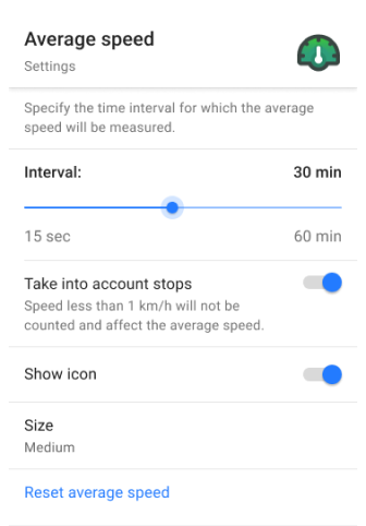 Widget context menu - Average speed