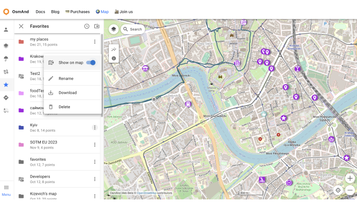 OsmAnd Web cloud Favorites edit